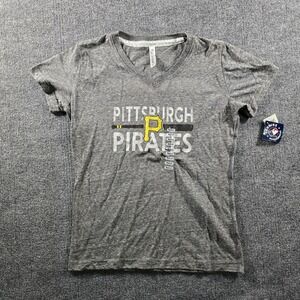 NWT Soft As A Grape Pittsburgh Pirates MLB Ladies V-Neck T-Shirt Smoke Gray Med